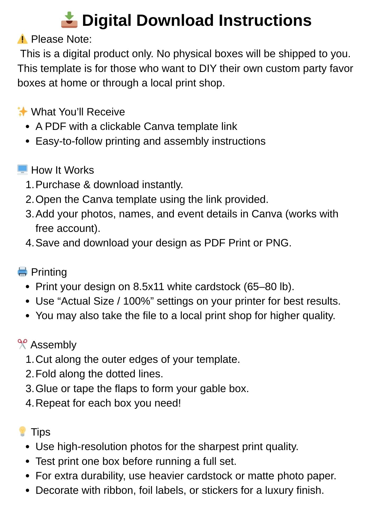 DIY Custom Pary Favor Box Template (Editable in Canva- Instant Download)